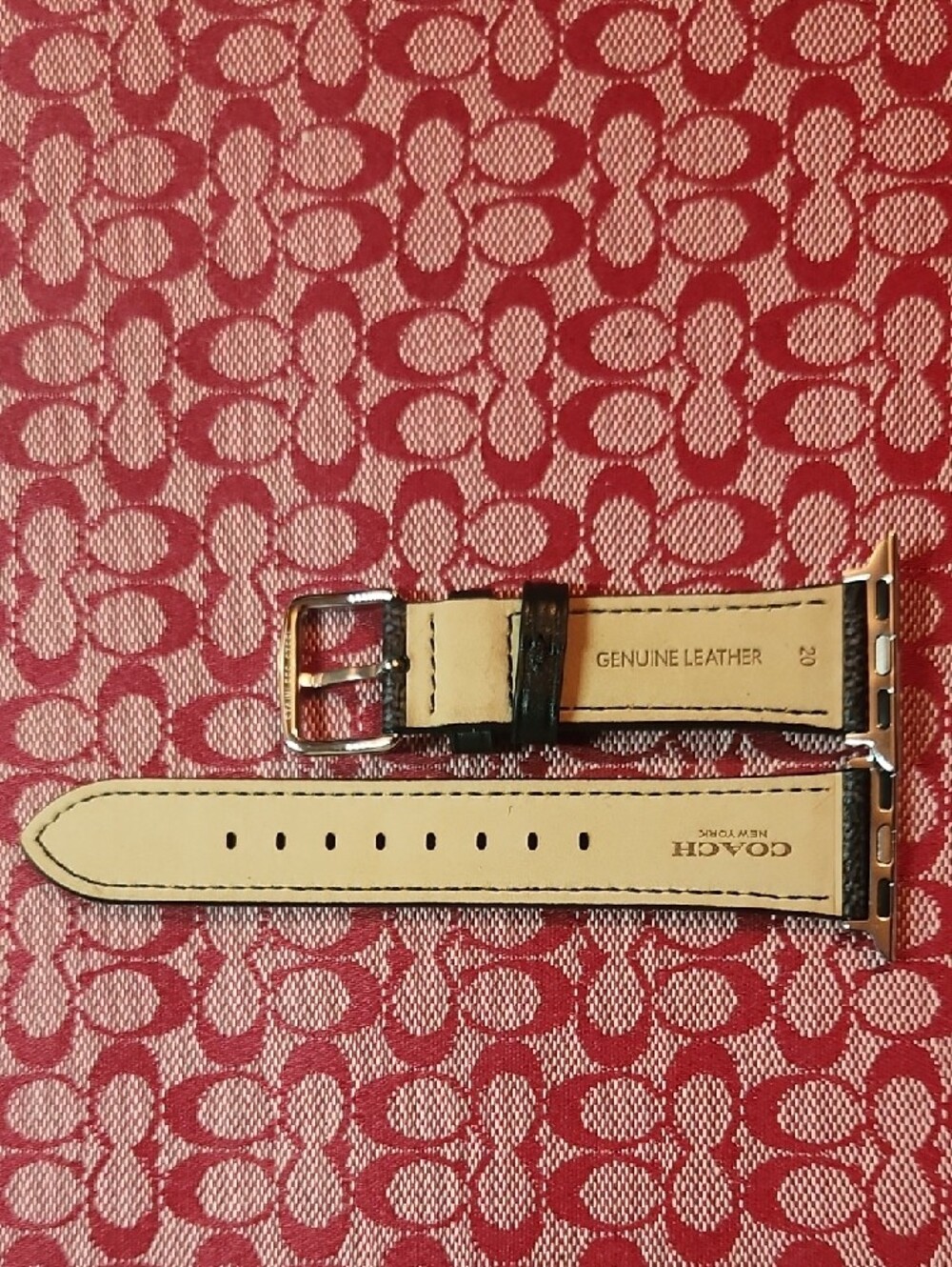 Coach Black Pebbled Leather Apple Watch Strap with Silver Hardware - Picture 3 of 7